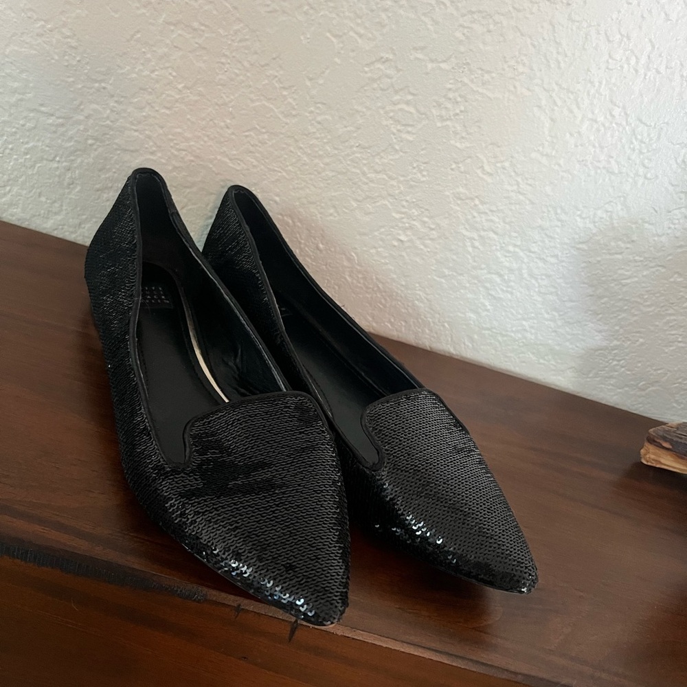 WHBM Elegant Black Sequin Flats